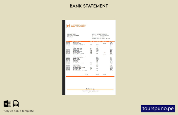 listo para imprimir plantilla de extracto bancario del Georgia Bank of Georgia, 